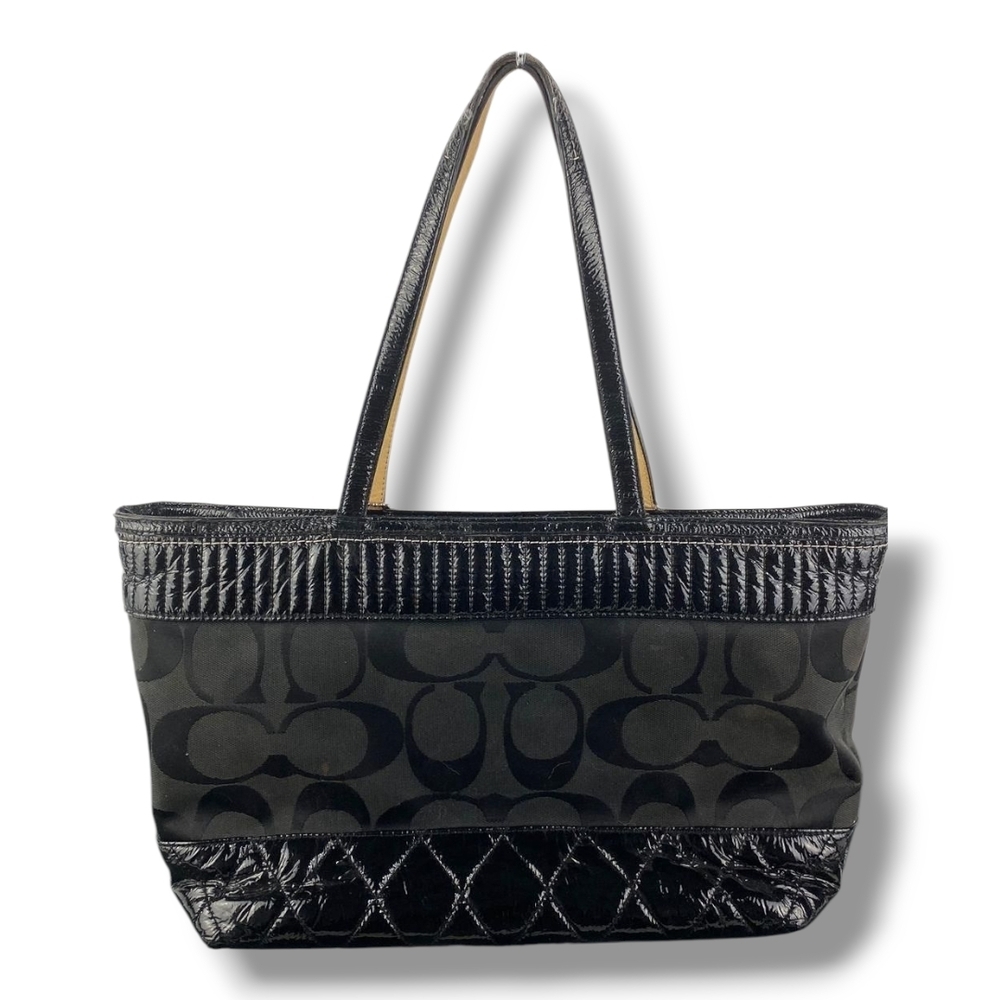 Coach 18676 Quilted Poppy Black on Black Jacquard Silver Hardware Tote Bag - Picture 4 of 17